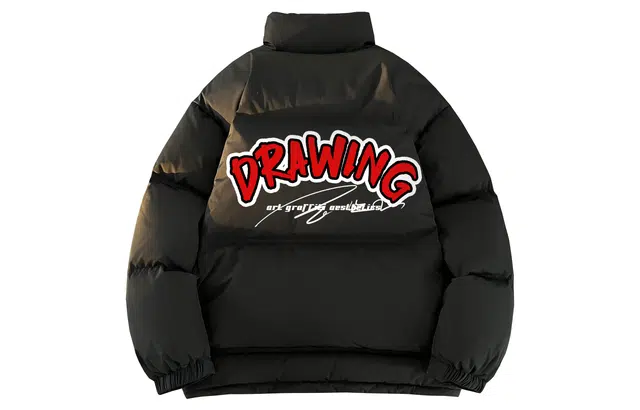 宜而爽 美式高街复古潮流基础款简约创意撞色字母数字印花宽松运动加厚防寒保暖立领鸭绒外套日常通勤休闲百搭户外轻薄羽绒服 男女同款