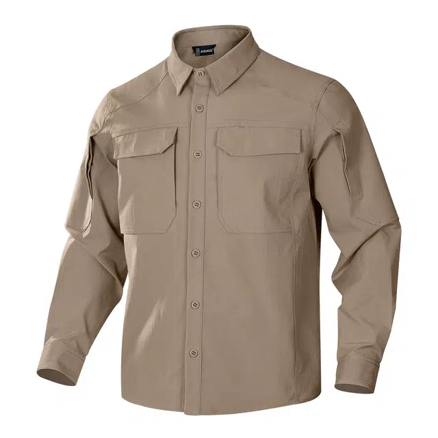 自由兵 锐士格子布户外战术工装弹力外套透气防泼水通勤商务衬衫 男款