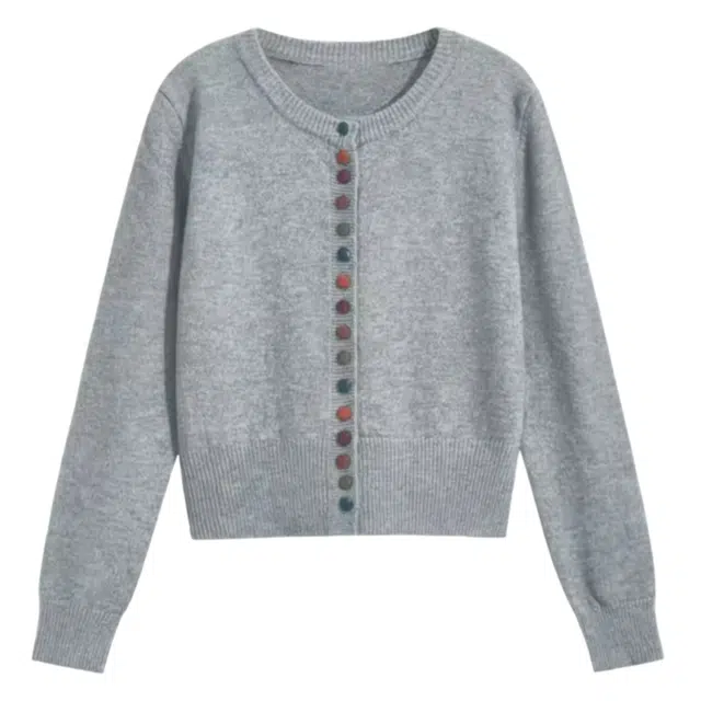 望莱仕 小香风彩色纽扣圆领外套宽松慵懒上衣针织衫 女款