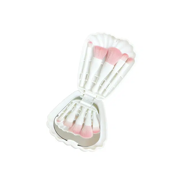 顽顽  贝壳迷你化妆刷带镜子套装旅行便携盒装粉底刷眼影刷全套美妆工具