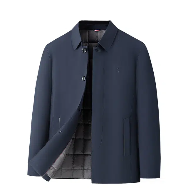 梦特娇 保暖御寒行政通勤翻领单排扣纯色棉服 男款 深宝蓝