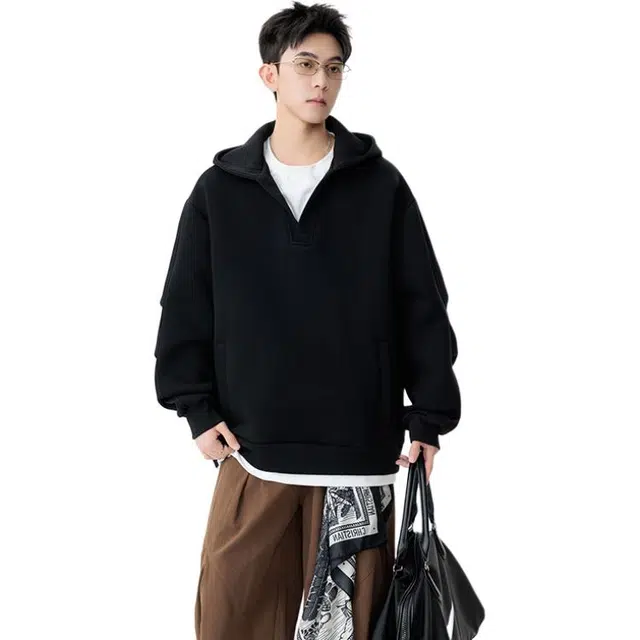 佐菲利 美式重磅纯色连帽潮慵懒宽松休闲情侣帽衫外套卫衣 男女同款