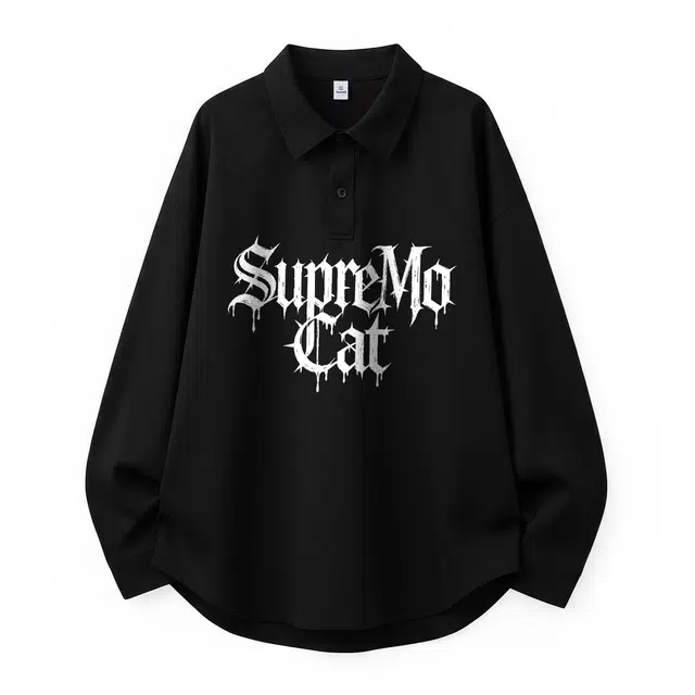 吾皇猫 美式复古高街衬衫领纯色流行设计感长袖卫衣打底衣 男女同款