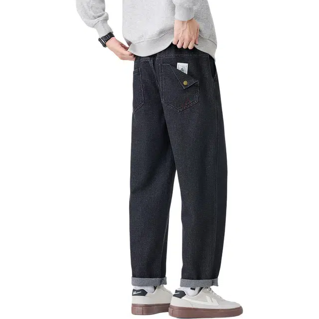 协协乐 高街拼接氛围感秋冬季美式复古做旧潮牌宽松锥形萝卜九分裤青少年弹力抽绳垂坠感百搭运动长裤休闲裤 男款