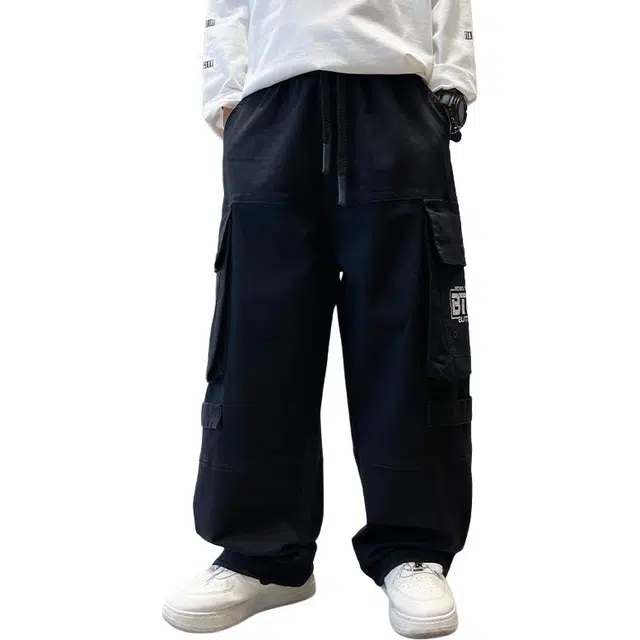 黑恐龙牛仔裤 宽松休闲潮字母印花长裤 青少年