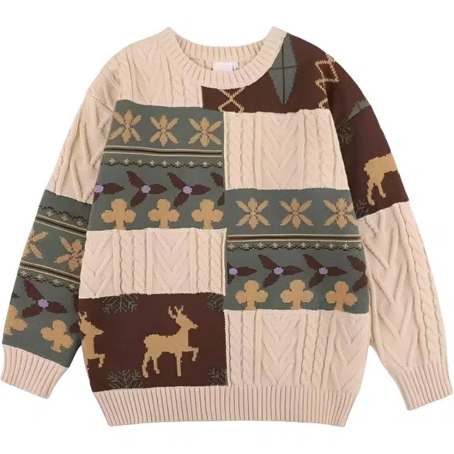 拾个壹先生 美式高街小众痞帅高级感潮牌厚款无性别主义穿搭亲肤柔软舒适时尚个性宽松休闲百搭设计复古慵懒风潮条纹直筒上衣针织衫 男女同款