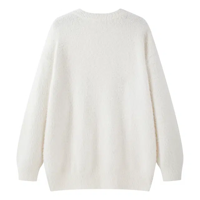空白町 仿貂毛纯色保暖简约百搭宽松休闲静默高级感基础款落肩长袖学院老钱风复古慵懒风毛衫极简风户外多巴胺色系针织衫 男女同款