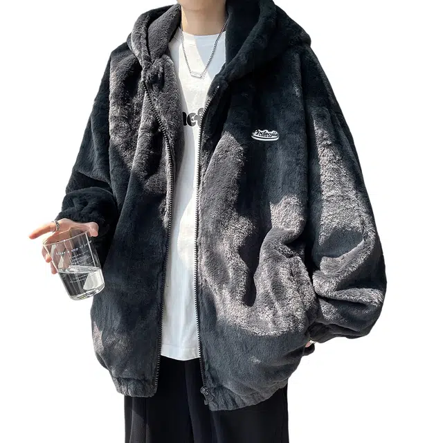 顶峰保罗 重磅金丝绒休闲开衫连帽潮无性别主义宽松大码百搭加绒加厚外套保暖厚实时尚长袖棉服 男女同款