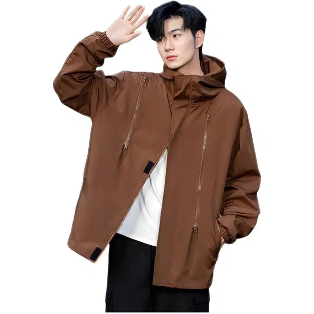 木木兔上装 潮流时尚秋季男外套 情侣装 大码冲锋衣 学生宽松 户外防风 日常通勤百搭 工装高街机能风夹克 青少年