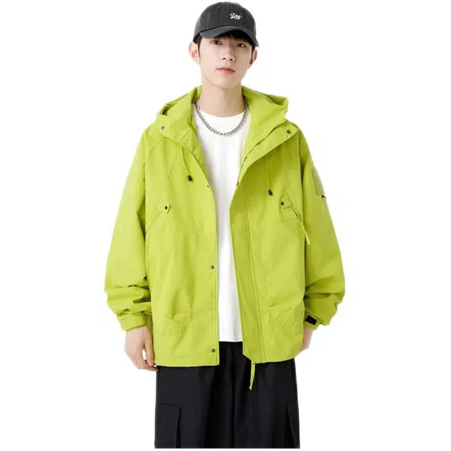 木木兔上装 潮流时尚秋季男外套 情侣装 大码冲锋衣 学生宽松 户外防风 日常通勤百搭 工装舒适连帽 青少年