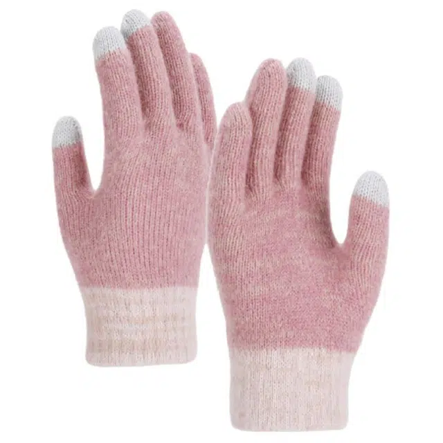 艾佳微 触屏保暖户外防寒骑行加绒加厚毛线针织五指 涤纶 绒线手套 男女同款情侣款