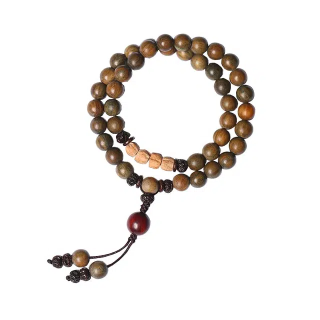 兮畔 老料木佛珠串檀香百香籽民族风 绿檀 木作手串 男女同款情侣款