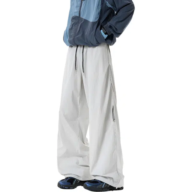 孜讯 秋季美式高街机能风侧边褶皱抽绳设计感直筒伞兵裤百搭宽松日常通勤垂感运动潮牌休闲裤 男女同款