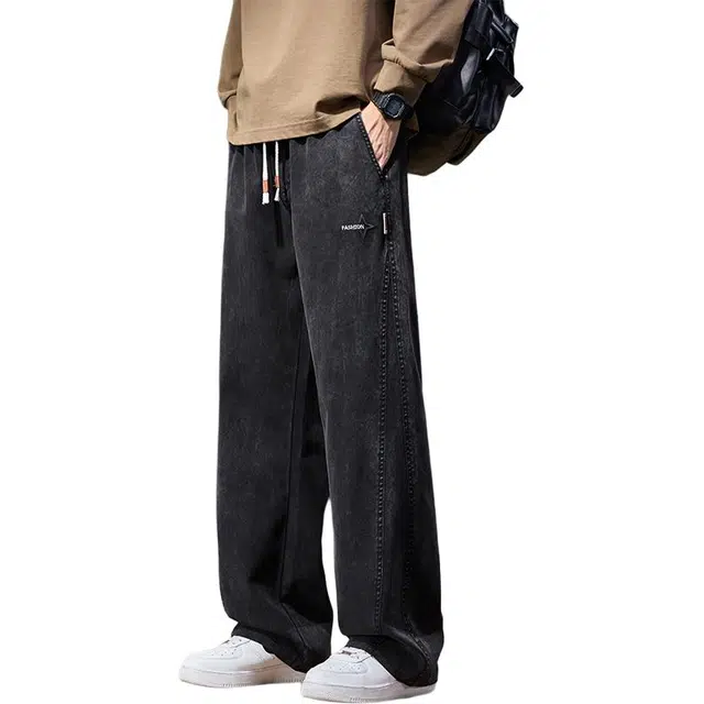 协协乐 雪花高街机能风解构扎染氛围感秋冬季美式复古宽松阔腿拖地裤青少年百搭弹力抽绳运动休闲长裤工装裤 男款