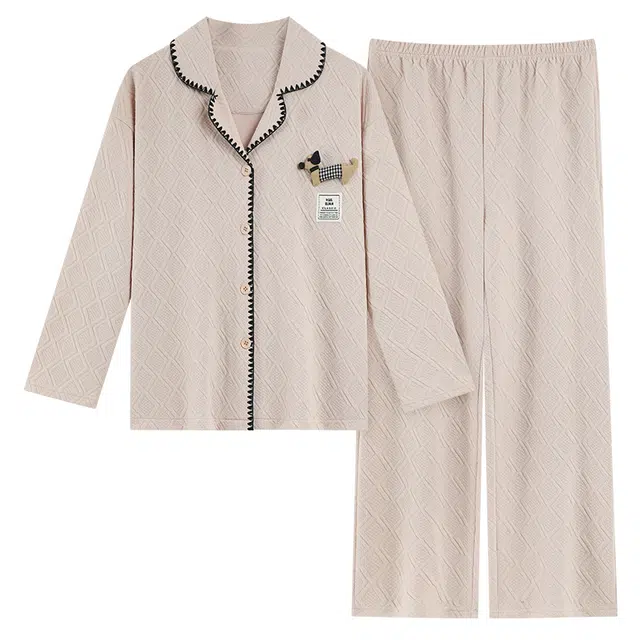 俏霓桐 可爱立体卡通甜美保暖蓄温空气棉夹层翻领长袖长裤家居服可外穿睡衣套装 女款