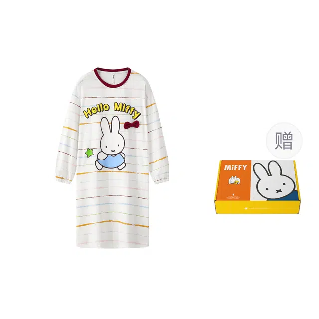 宫蝶 米菲长袖抗菌纯棉家居服卡通休闲可外穿睡裙 女款 礼盒装