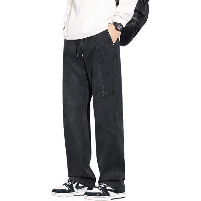 协协乐 高街机能风解构重磅美式复古做旧秋冬季潮牌宽松直筒垂坠感阔腿拖地裤青少年弹力抽绳百搭休闲运动长裤工装裤 男款