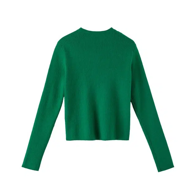 晚白 纽扣装饰软糯舒适有弹力竖条纹针织衫 女款