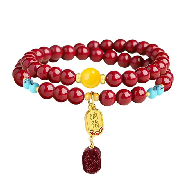 琛宬 【八方来财财源滚滚】新中式复古国潮招财纳福时来运转红珠多圈叠戴#好运 再造辰砂 朱砂手串 男女同款情侣款