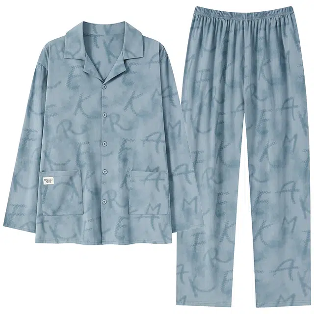 帕兰朵 莫代尔棉春秋季长袖大码高级感开衫休闲可外穿男士家居服睡衣套装 男款