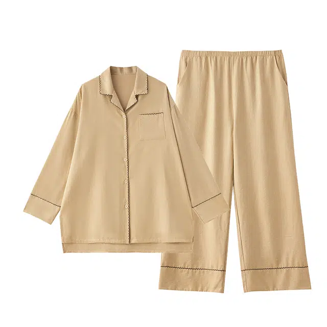 俏薇妮 春秋款长袖带胸垫一体宽松家居服可外穿睡衣套装 女款