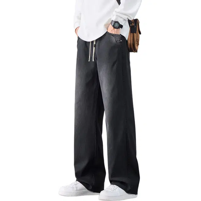 协协乐 高街风扎染渐变美式复古秋冬季潮牌宽松直筒阔腿拖地裤拼接氛围感青少年弹力抽绳痞帅百搭运动长裤休闲裤 男款