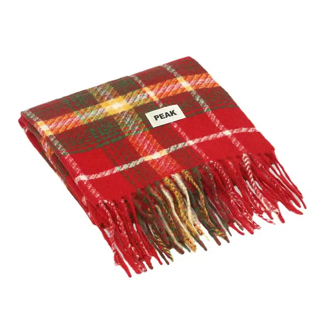 匹克 日系格子仿羊绒流苏披肩时尚外搭保暖百搭亲肤围脖 聚酯纤维 绒线围巾 男女同款情侣款