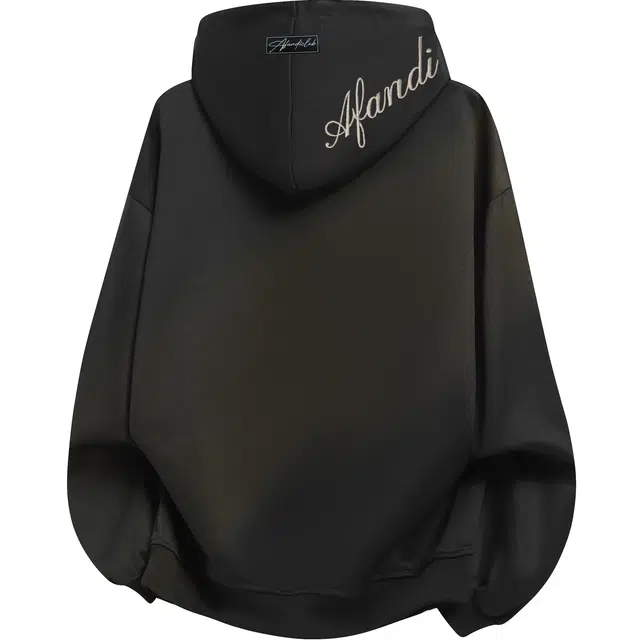 阿凡迪 美式复古街头简约基础纯色设计仿万针刺绣手写花体字母潮牌印花织唛宽松舒适休闲百搭时尚潮流通勤长袖抽绳重磅连帽卫衣 男女同款