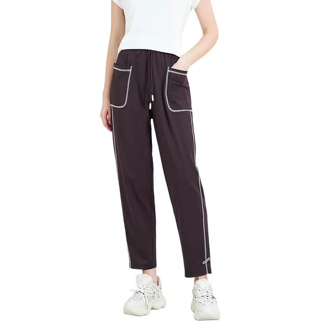 木果果木 秋季 松紧腰明线设计纯色高腰休闲裤 宽松 女款