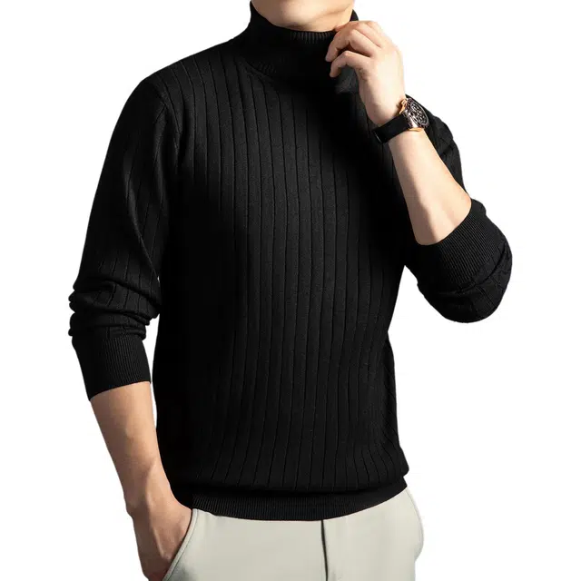 卡丹狄诺 秋冬保暖高领毛衣男士轻奢品质柔软舒适亲肤休闲百搭纯色提花长袖打底衫男针织衫 男款