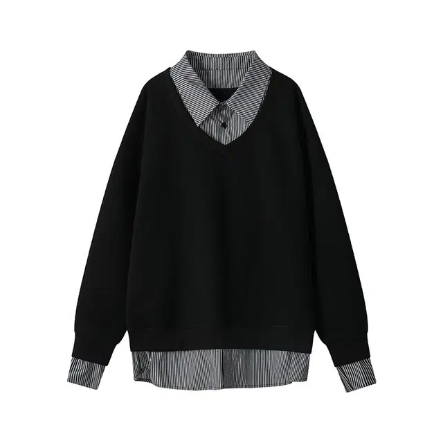 太子龍 高克重华棉条纹拼接假两件大码卫衣 男女同款