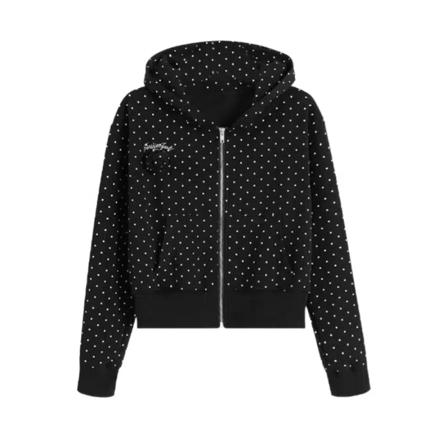 望莱仕 美式复古波点连帽显瘦辣妹休闲拉链卫衣 女款