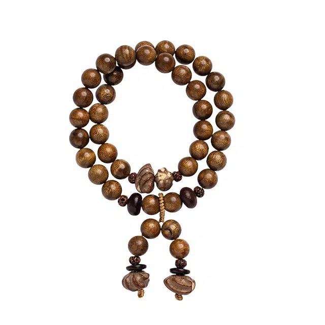 仙园韵 新中式国潮复古小众设计森系禅意高油高密水波影小叶桢楠文玩盘玩珠串 楠木 木作手串 男女同款情侣款