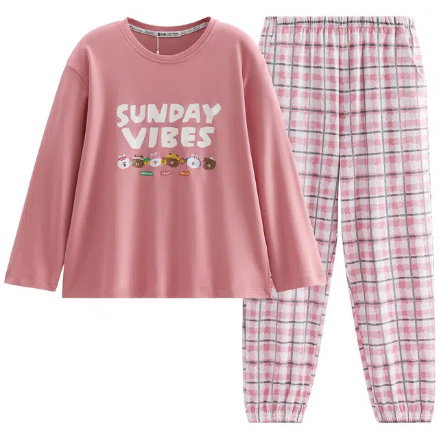 芬腾 布朗熊 女士秋季纯棉长袖抗静电可爱卡通休闲家居服睡衣套装 女款