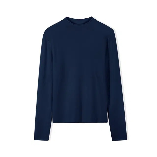 重磅基础 纯色简约百搭打底衫休闲修身内搭卷边半高领套头时尚舒适透气弹力长袖上衣针织衫 女款