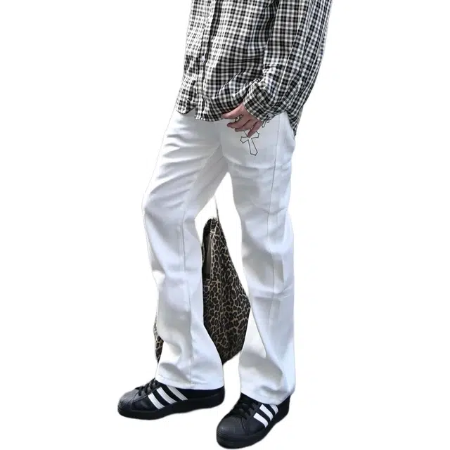 法文箱子 美式高街印花男潮牌痞帅复古宽松百搭直筒阔腿拖地长裤牛仔裤 男女同款