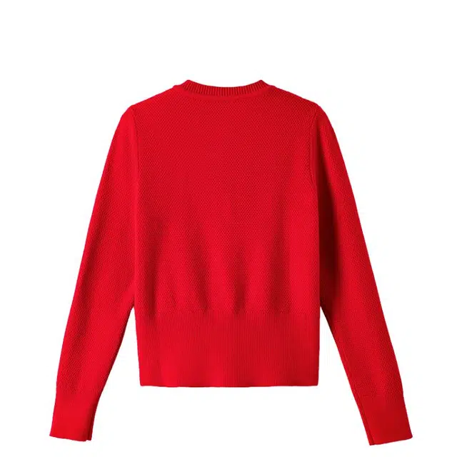 晚白 简约圆领排扣设计超弹弹力针织外套 女款