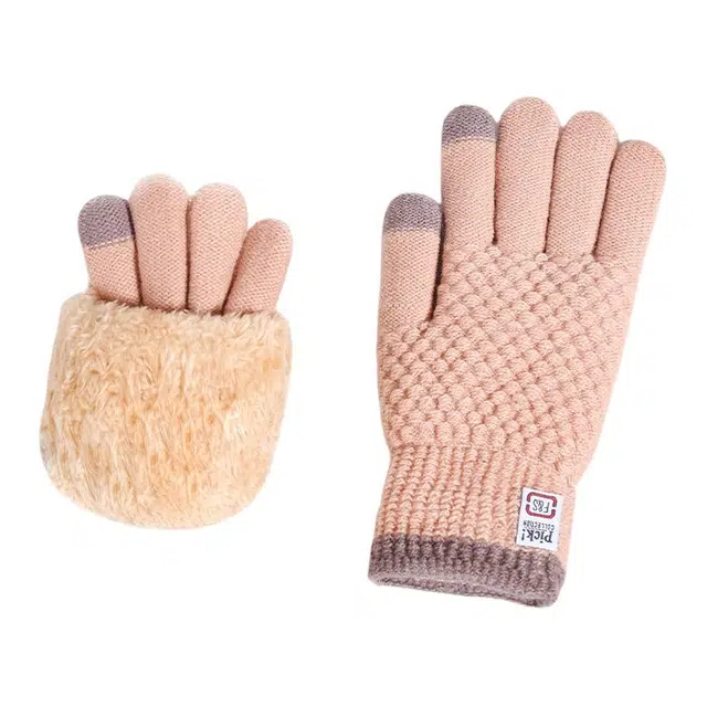 艾佳微 两指触屏保暖加绒提花户外防寒针织 腈纶 绒线手套 男女同款情侣款