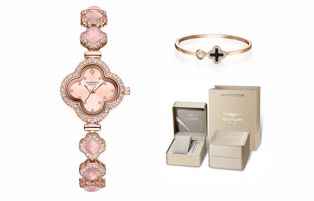 冠琴 女士手表潮流时尚满钻高颜值 石英机芯 国表 女表 彩色表盘 小巧精致四叶草腕表