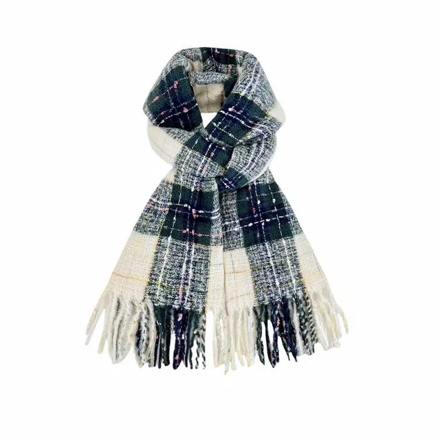 北极绒 氛围感秋冬韩版复古格纹软糯保暖百搭 聚酯纤维 绒线围巾 男女同款情侣款
