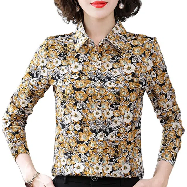 缪斯的诱惑 时尚潮流翻领碎花设计修身显瘦自然风光轻便透气柔顺舒适柔软清新优雅百搭精致上衣衬衫 女款