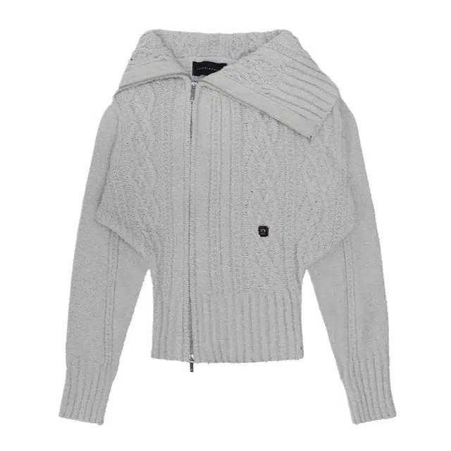 TREEMINGBIRD FWAW25 2-way Unbalance Off-shoulder Knit Zip-up