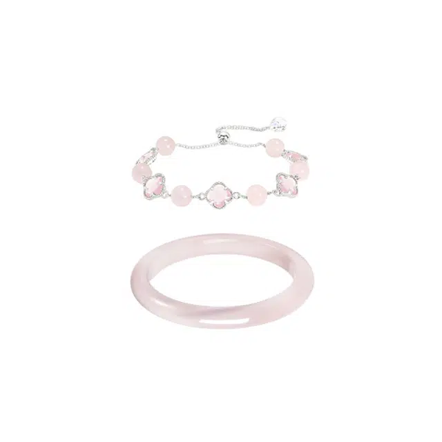 法思梵 四叶草系列 粉色浪漫手镯叠戴 中式风轻奢女生手饰天然 粉水晶 手链 女款