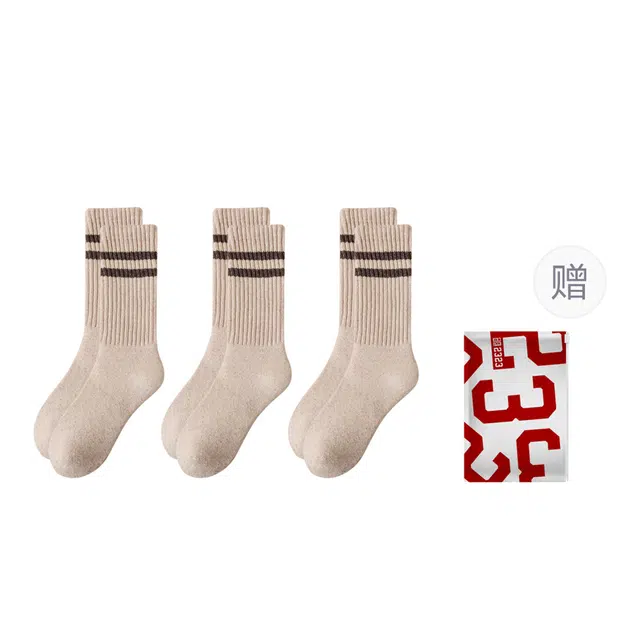 二三二三 条纹设计彩色柔软舒适保暖羊毛袜吸汗透气高弹时尚百搭居家休闲袜日常通勤跑步爬山健身骑行运动袜中筒袜 男款