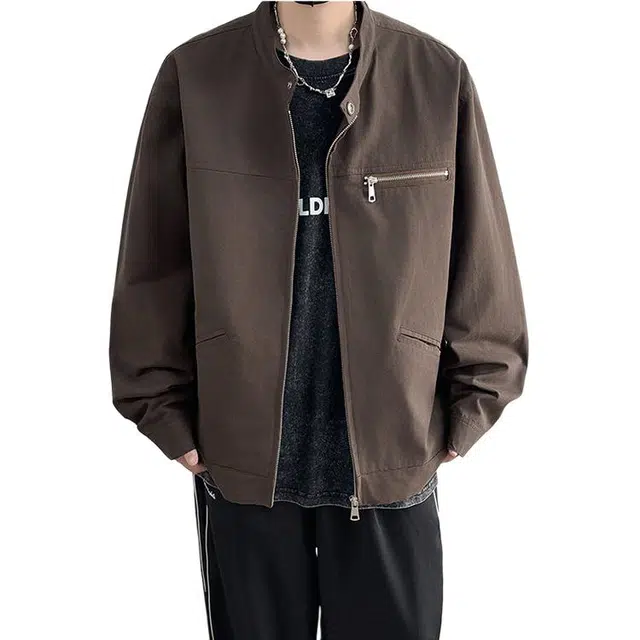 拓菲 韩系短款风衣立领外套春秋小个子美式潮牌工装显瘦小众设计感上衣夹克 男女同款