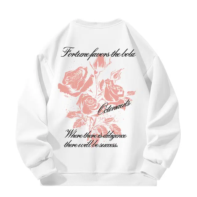 海底小纵队 春秋必备复古风美式高街背面做旧涂鸦手绘玫瑰艺术体字母印花宽松长袖时尚慵懒学院风套头落肩上衣百搭圆领卫衣 男女同款