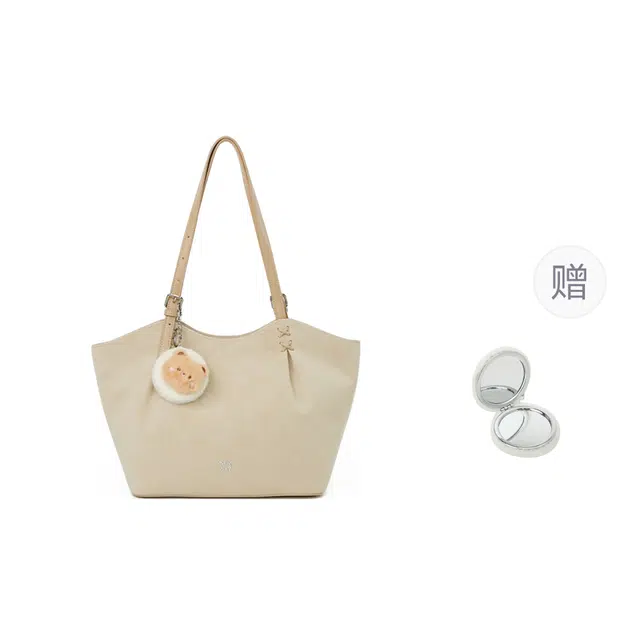 稻草人 美拉德风女大学生琥珀流光系穿搭大容量上课托特包复古精致小巧时尚百搭通勤腋下包 人造革 单肩包 女款 杏色 /卡其