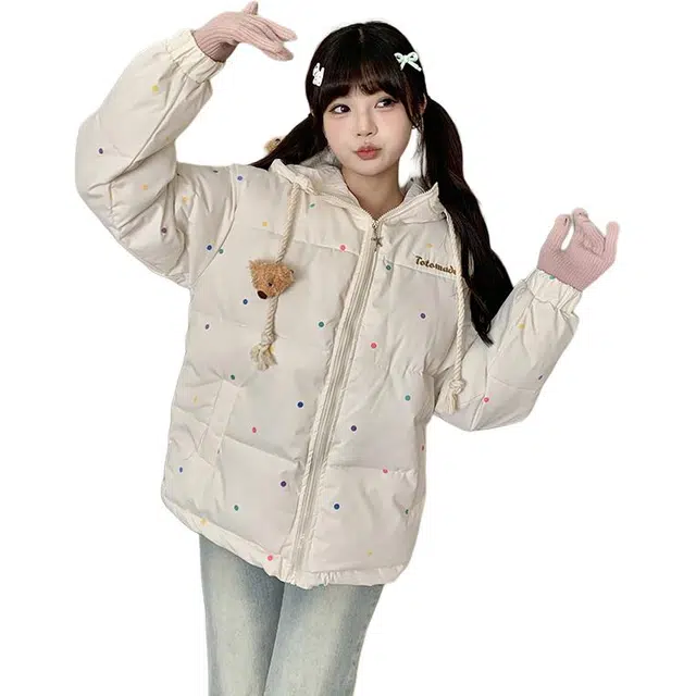 丝絮丝绸 冬季可爱时尚设计感宽松保暖棉衣棉服 女款