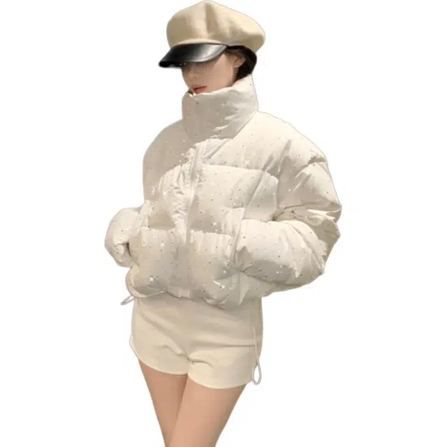 丝絮丝绸 冬季时尚宽松个性设计感小众款满天星烫钻辣妹保暖棉衣外套棉服 女款