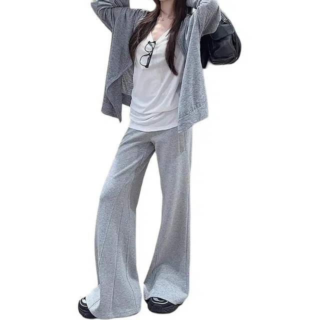 如续 纯色简约基础款舒适修身微喇长裤潮流拖地日常百搭慵懒风韩系休闲裤 男女同款